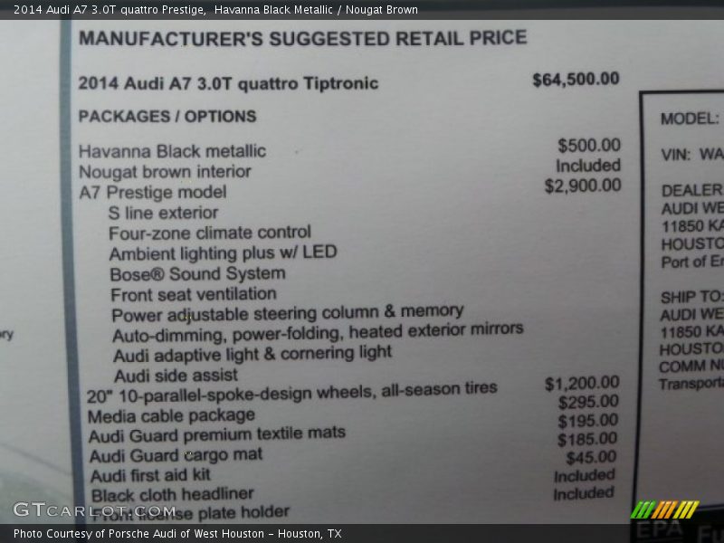 Havanna Black Metallic / Nougat Brown 2014 Audi A7 3.0T quattro Prestige