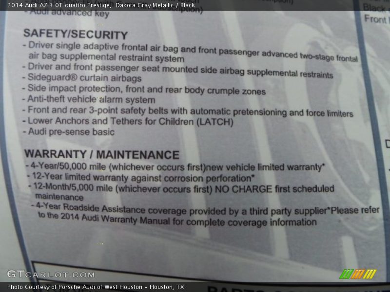 Dakota Gray Metallic / Black 2014 Audi A7 3.0T quattro Prestige
