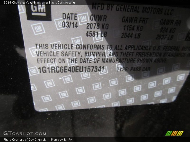 Black / Jet Black/Dark Accents 2014 Chevrolet Volt