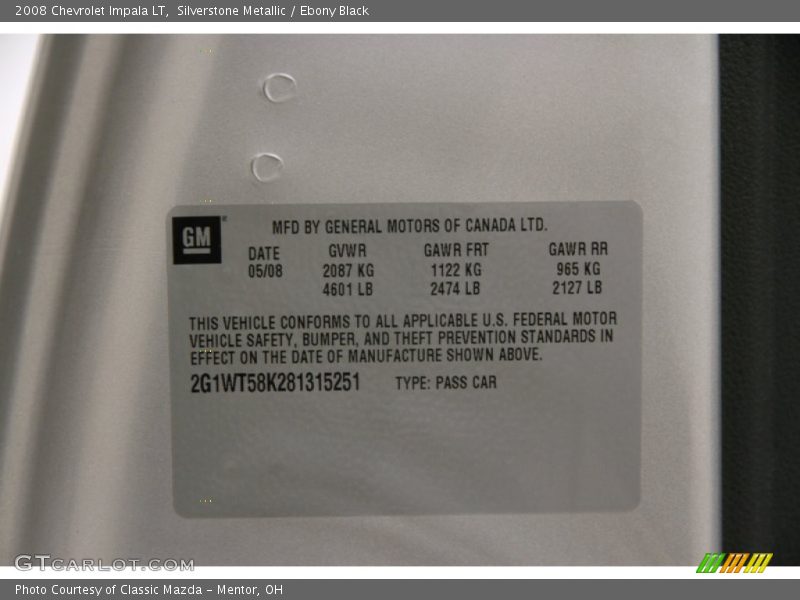Silverstone Metallic / Ebony Black 2008 Chevrolet Impala LT
