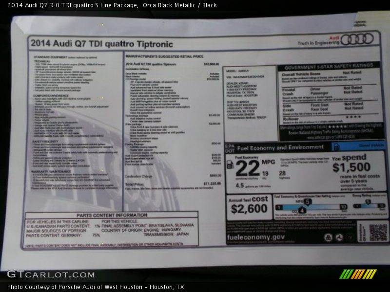  2014 Q7 3.0 TDI quattro S Line Package Window Sticker