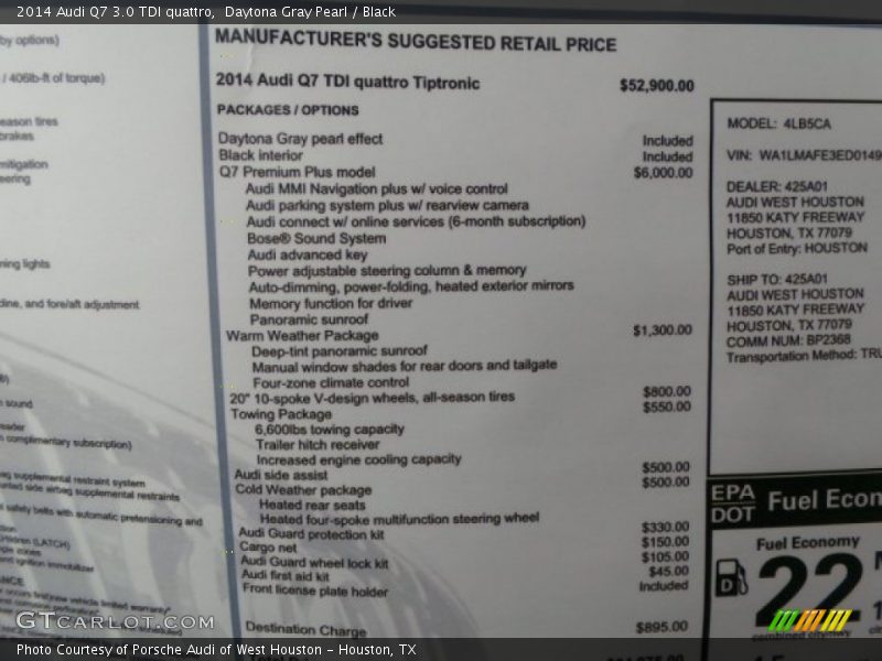  2014 Q7 3.0 TDI quattro Window Sticker