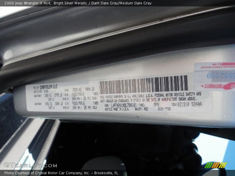 Bright Silver Metallic / Dark Slate Gray/Medium Slate Gray 2009 Jeep Wrangler X 4x4