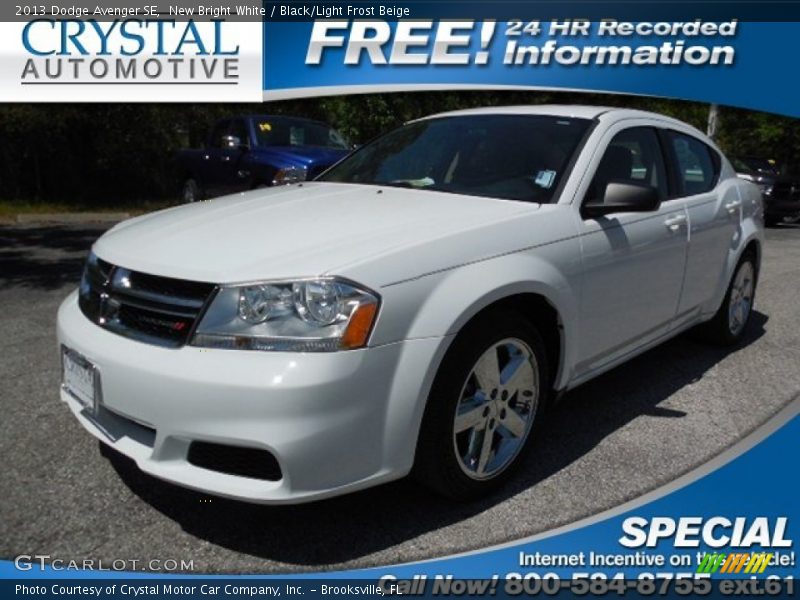 New Bright White / Black/Light Frost Beige 2013 Dodge Avenger SE