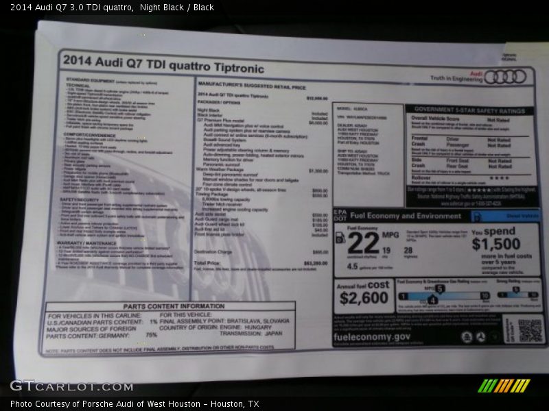  2014 Q7 3.0 TDI quattro Window Sticker