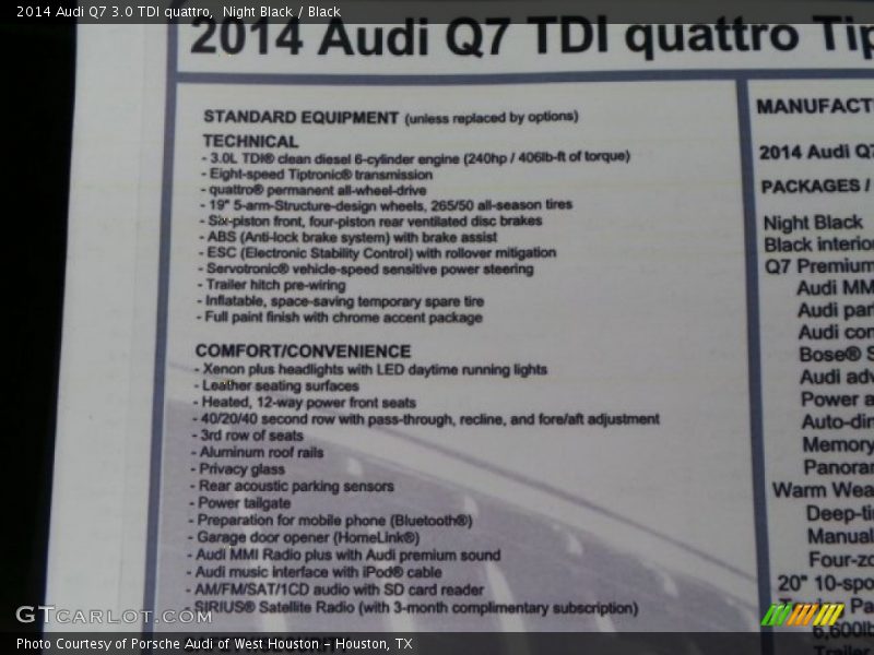  2014 Q7 3.0 TDI quattro Window Sticker