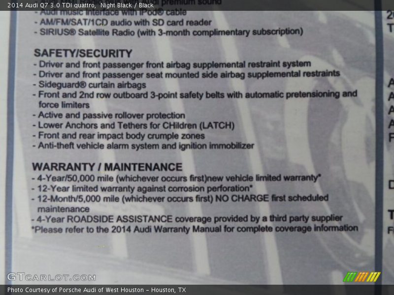  2014 Q7 3.0 TDI quattro Window Sticker