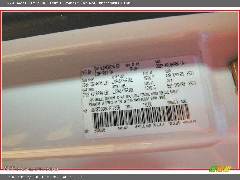 Bright White / Tan 1999 Dodge Ram 2500 Laramie Extended Cab 4x4