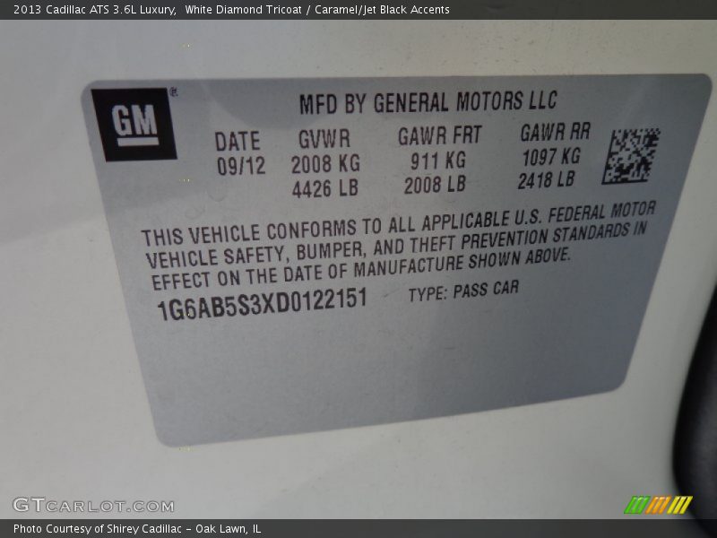 White Diamond Tricoat / Caramel/Jet Black Accents 2013 Cadillac ATS 3.6L Luxury