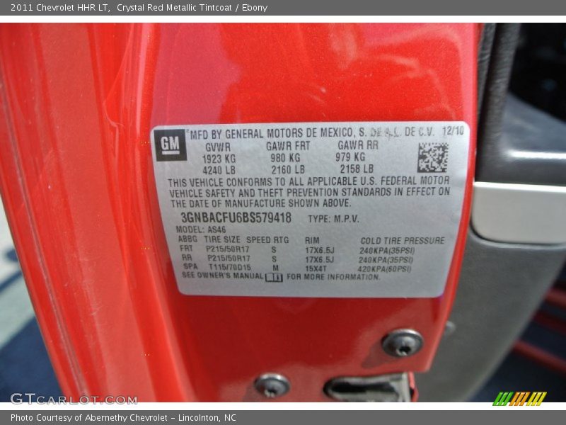 Crystal Red Metallic Tintcoat / Ebony 2011 Chevrolet HHR LT