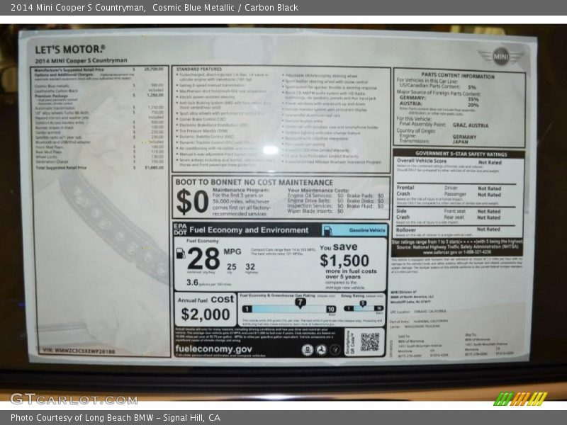 Cosmic Blue Metallic / Carbon Black 2014 Mini Cooper S Countryman