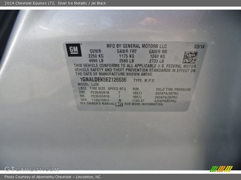 Silver Ice Metallic / Jet Black 2014 Chevrolet Equinox LTZ