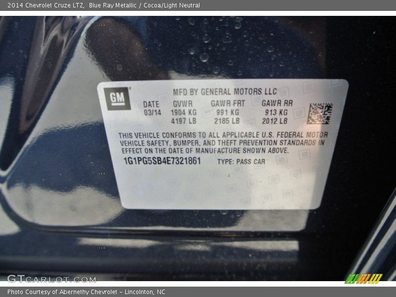 Blue Ray Metallic / Cocoa/Light Neutral 2014 Chevrolet Cruze LTZ