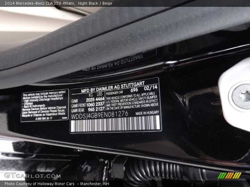 2014 CLA 250 4Matic Night Black Color Code 696