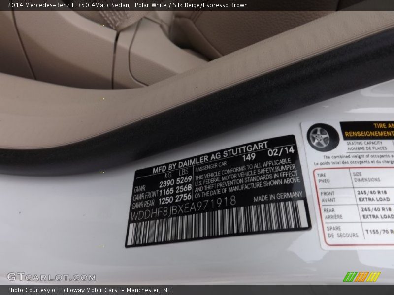 Polar White / Silk Beige/Espresso Brown 2014 Mercedes-Benz E 350 4Matic Sedan