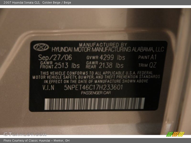 Golden Beige / Beige 2007 Hyundai Sonata GLS
