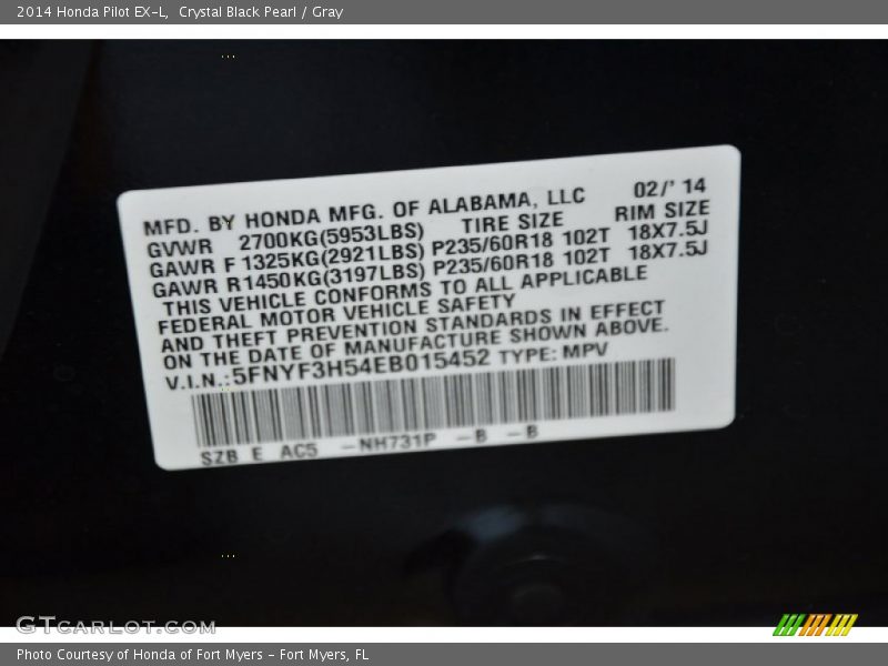 Crystal Black Pearl / Gray 2014 Honda Pilot EX-L