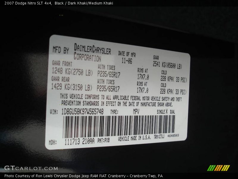 Black / Dark Khaki/Medium Khaki 2007 Dodge Nitro SLT 4x4