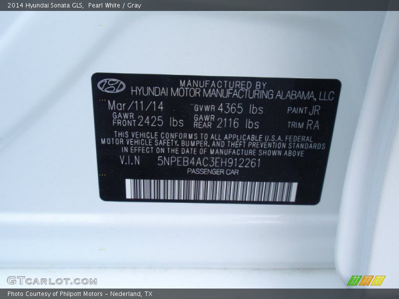 Pearl White / Gray 2014 Hyundai Sonata GLS