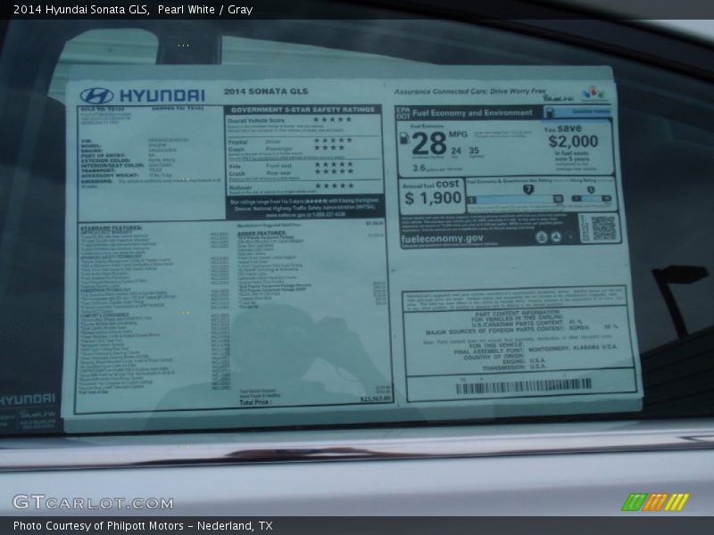 Pearl White / Gray 2014 Hyundai Sonata GLS
