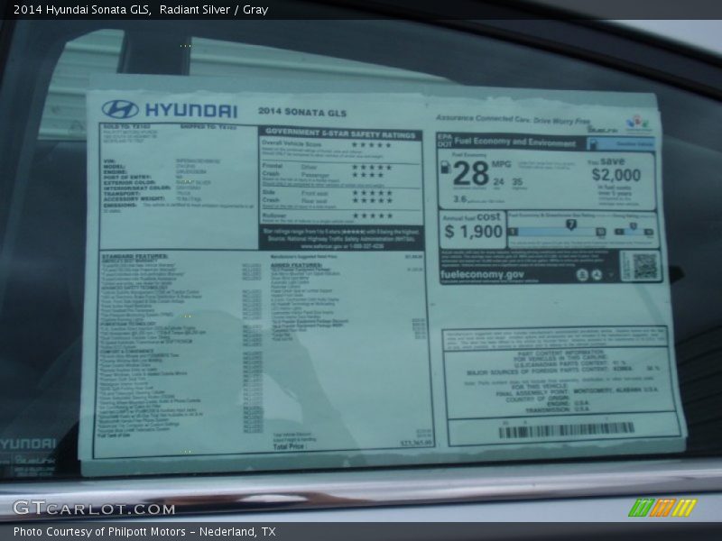Radiant Silver / Gray 2014 Hyundai Sonata GLS