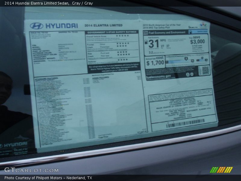 Gray / Gray 2014 Hyundai Elantra Limited Sedan