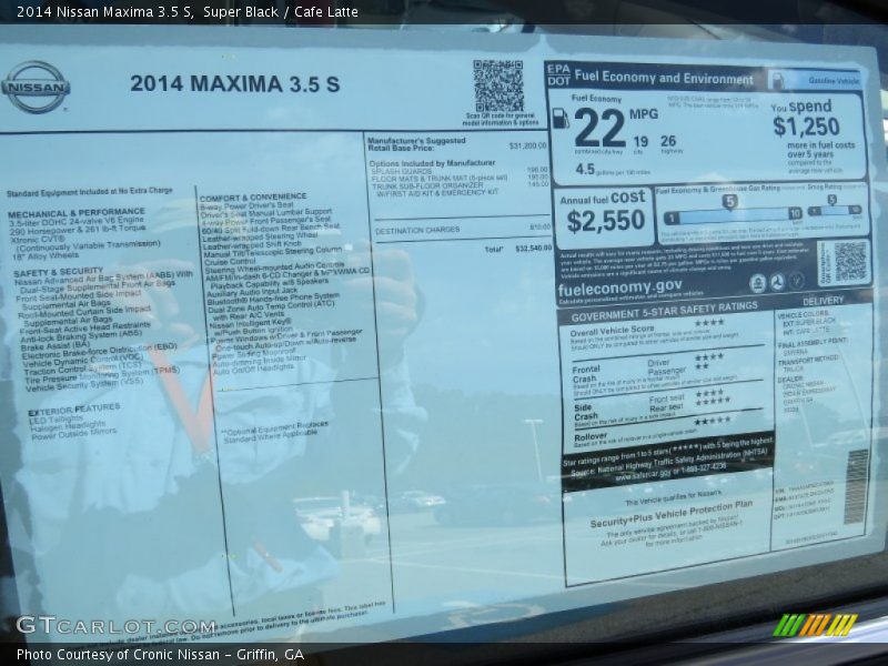 Super Black / Cafe Latte 2014 Nissan Maxima 3.5 S