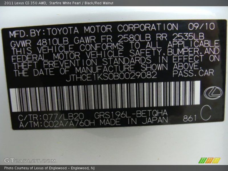 Starfire White Pearl / Black/Red Walnut 2011 Lexus GS 350 AWD
