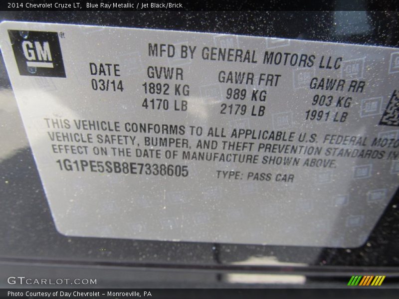 Blue Ray Metallic / Jet Black/Brick 2014 Chevrolet Cruze LT