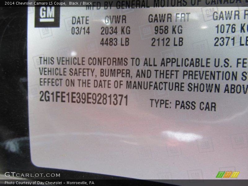 Black / Black 2014 Chevrolet Camaro LS Coupe