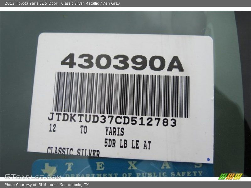 Classic Silver Metallic / Ash Gray 2012 Toyota Yaris LE 5 Door