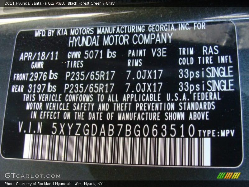 Black Forest Green / Gray 2011 Hyundai Santa Fe GLS AWD