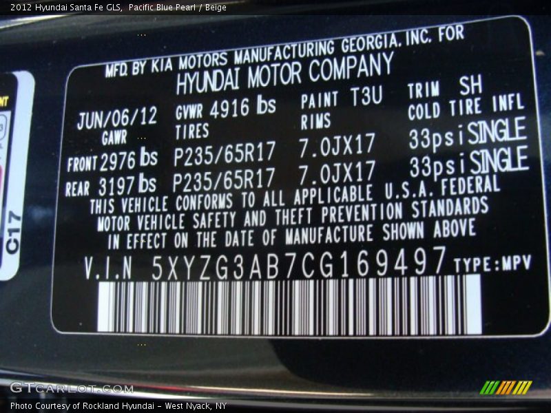 Pacific Blue Pearl / Beige 2012 Hyundai Santa Fe GLS