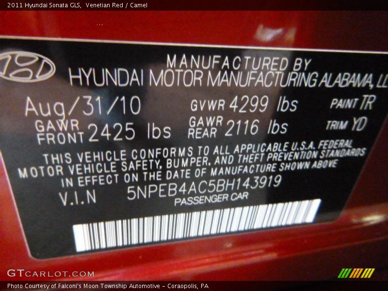 Venetian Red / Camel 2011 Hyundai Sonata GLS