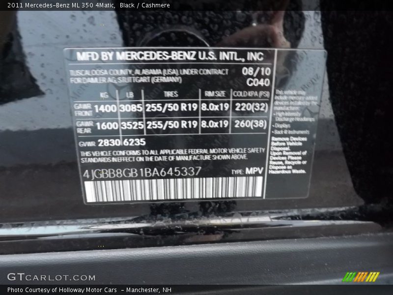 Black / Cashmere 2011 Mercedes-Benz ML 350 4Matic