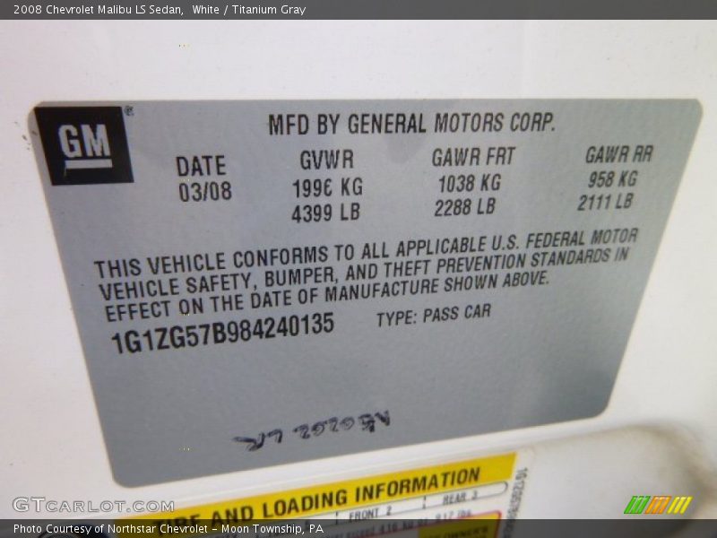 White / Titanium Gray 2008 Chevrolet Malibu LS Sedan