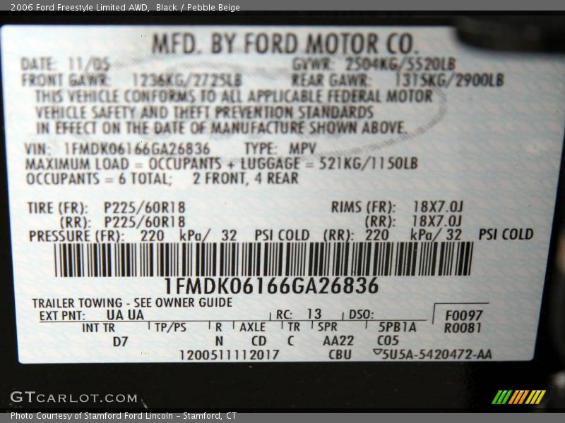 Black / Pebble Beige 2006 Ford Freestyle Limited AWD