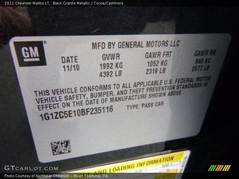 Black Granite Metallic / Cocoa/Cashmere 2011 Chevrolet Malibu LT