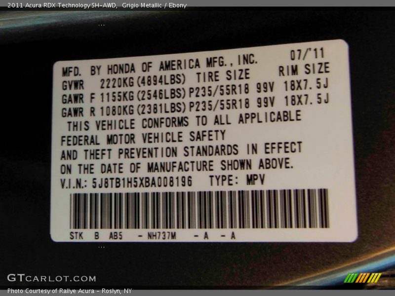 Grigio Metallic / Ebony 2011 Acura RDX Technology SH-AWD