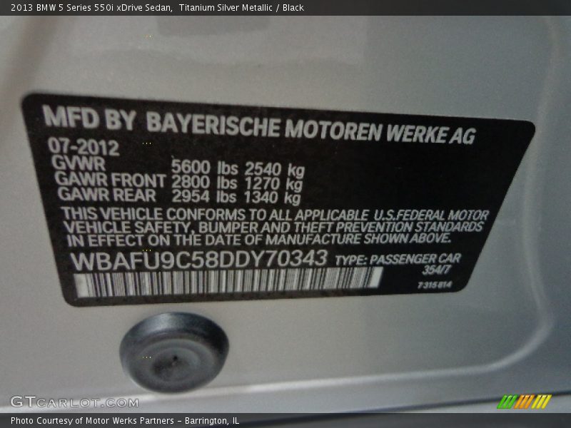 Titanium Silver Metallic / Black 2013 BMW 5 Series 550i xDrive Sedan
