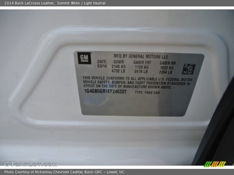 Summit White / Light Neutral 2014 Buick LaCrosse Leather