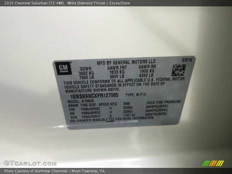 White Diamond Tricoat / Cocoa/Dune 2015 Chevrolet Suburban LTZ 4WD