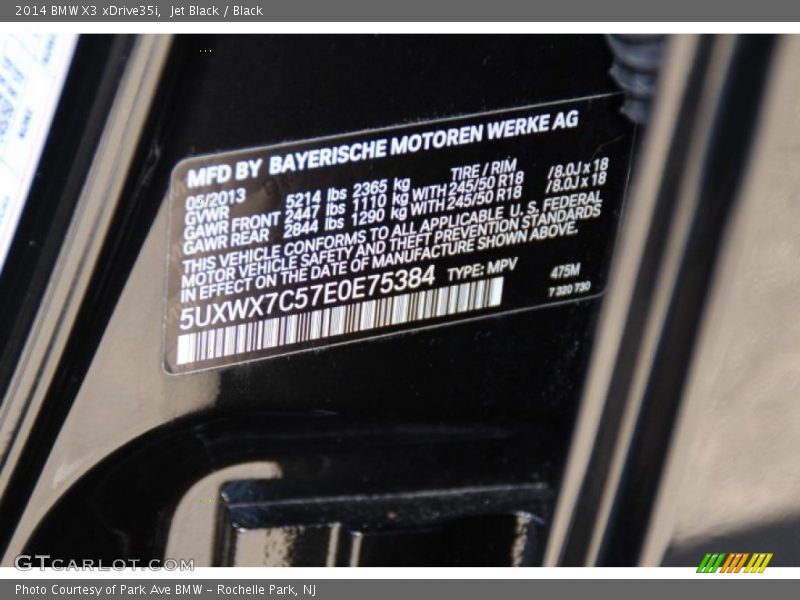 Jet Black / Black 2014 BMW X3 xDrive35i