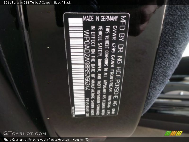 Black / Black 2011 Porsche 911 Turbo S Coupe