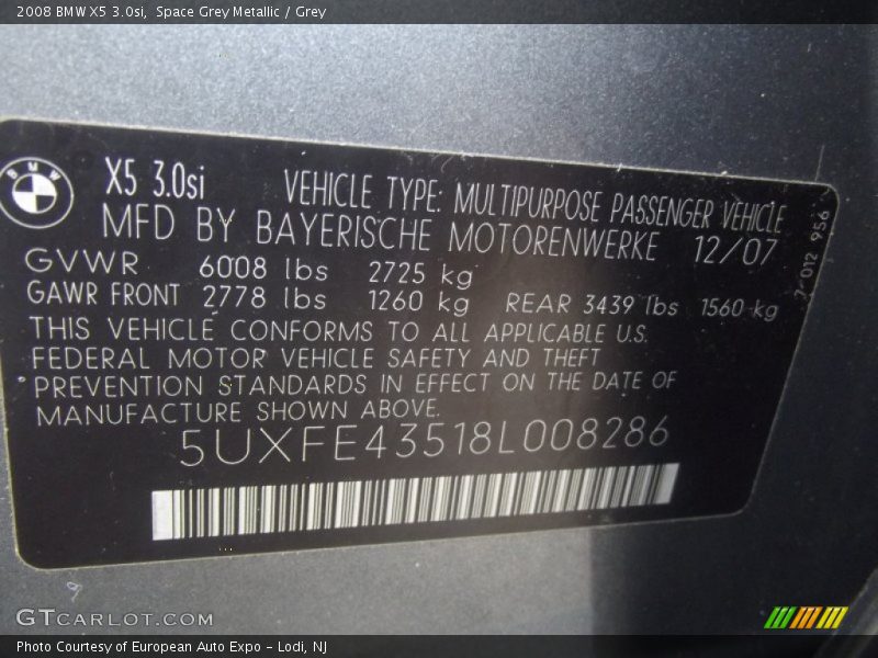 Space Grey Metallic / Grey 2008 BMW X5 3.0si