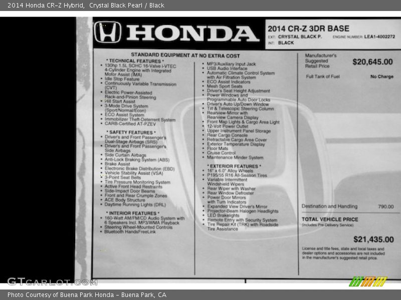 Crystal Black Pearl / Black 2014 Honda CR-Z Hybrid