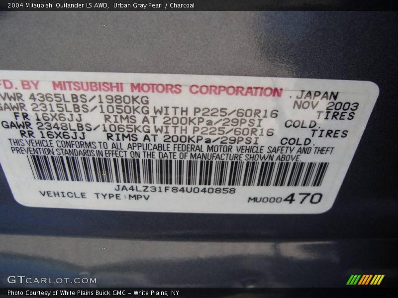 Urban Gray Pearl / Charcoal 2004 Mitsubishi Outlander LS AWD