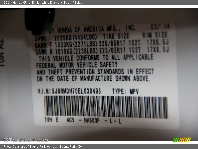White Diamond Pearl / Beige 2014 Honda CR-V EX-L