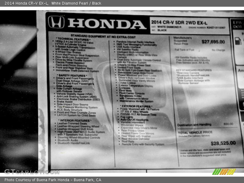White Diamond Pearl / Black 2014 Honda CR-V EX-L