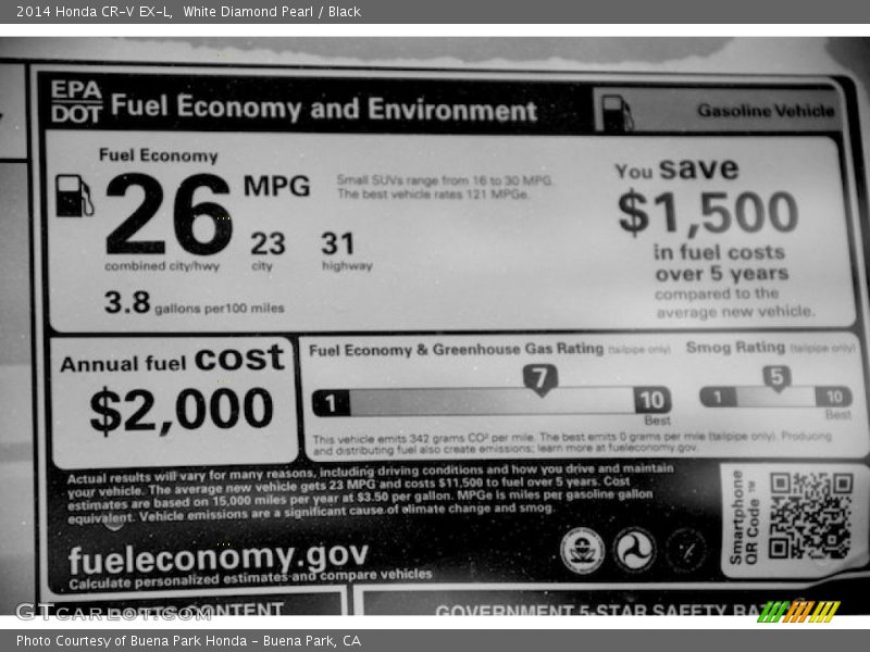 White Diamond Pearl / Black 2014 Honda CR-V EX-L